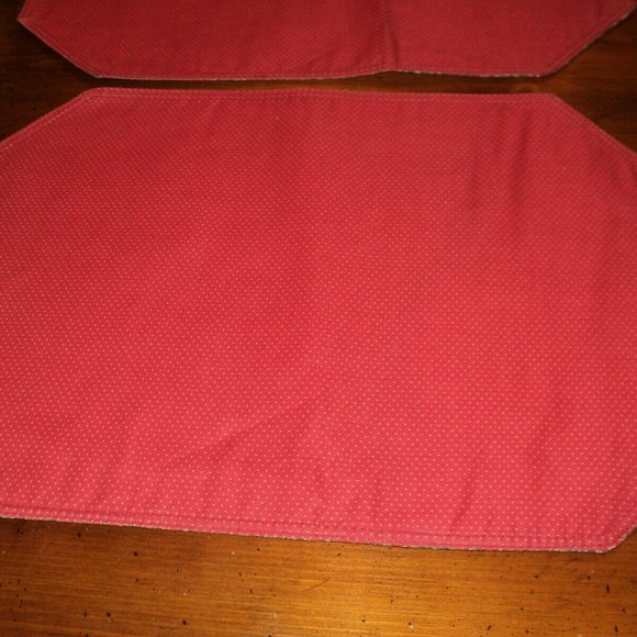 Set of 4 Reversible Place Mats 18" x 12" Paisley & Tiny Polka Dots Red Cotton - Picture 4 of 4